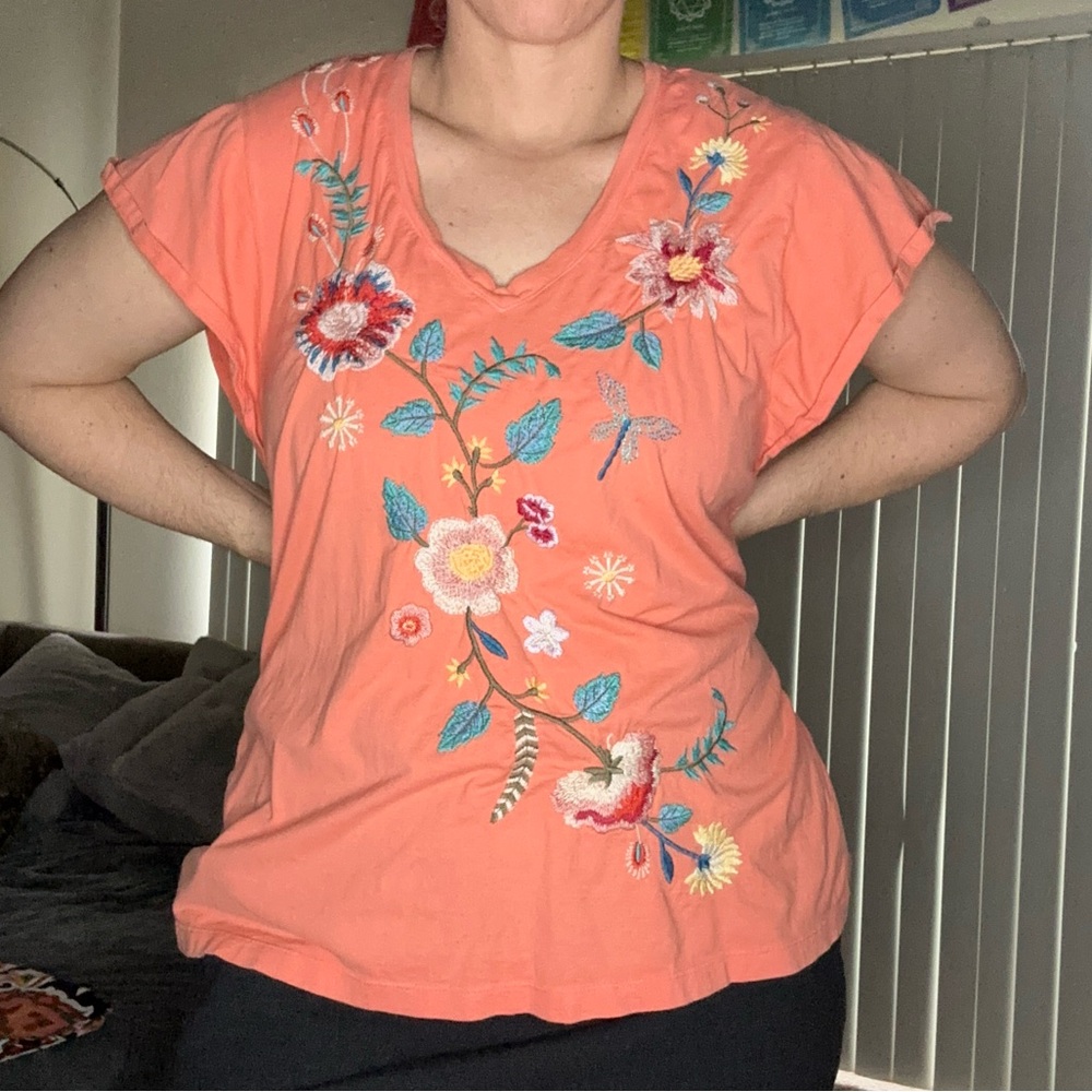 Johnny Was Orange Embellished Relaxed Blouse